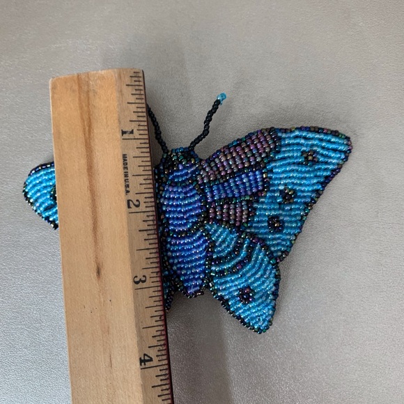 Vintage Large Beaded Butterfly Barrette Blue Teal Handmade Made  in France main image 16